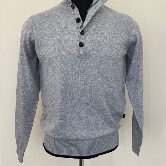 New Hugo Boss Sweater Half Zip Buttons Light Gary Sweater Pullover - Picture 8 of 10